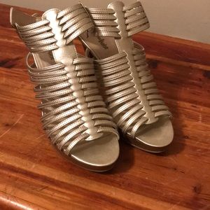 Strappy Gold Heels with Ankle Strap